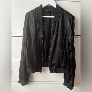 silky black bomber jacket, fits like size small